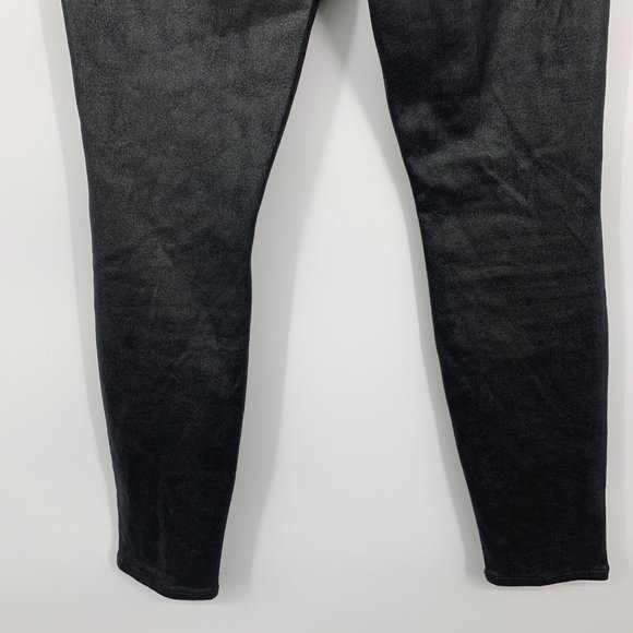 7 For All Mankind Pants Black Knee Seam Crackle Leather Skinny - Picture 11 of 11